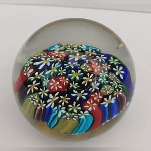 Vintage MURANO Di B. Battiston millefiori art glass paperweight Italy floral